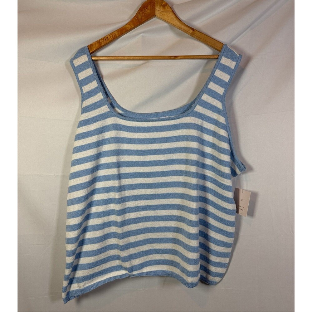 LC Lauren Conrad Women's Blue White Striped Tank Top Square Neck Size XXL